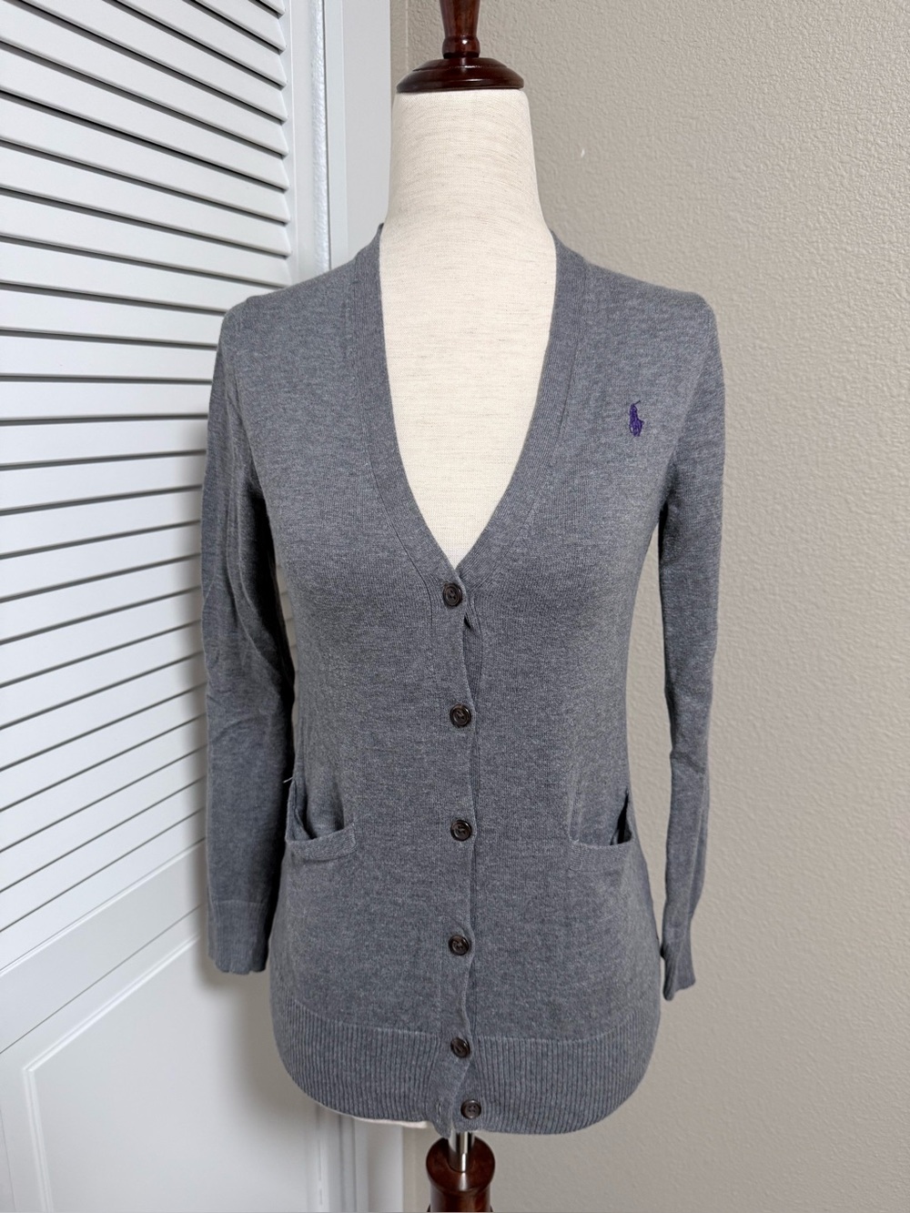 Ralph Lauren Gray V-Neck Button Cardigan GIRLS XL EUC